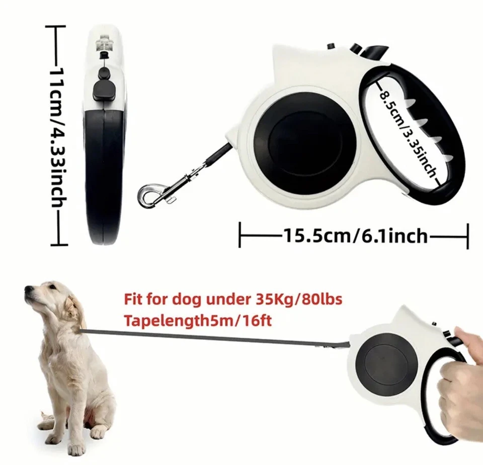 Correa retráctil para perro mascota 16 pies resistente con luz LED y antideslizante automática. Foto 3 de 4