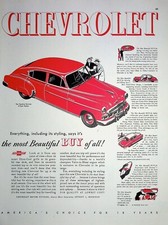 Original 1949 Chevrolet Ad: Featuring The Fleet-Line De Luxe 4-Door Sedan