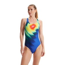Image of Speedo Womens Placement Digital Powerback Swimsuit 8-00314816690 Cobalt/Green