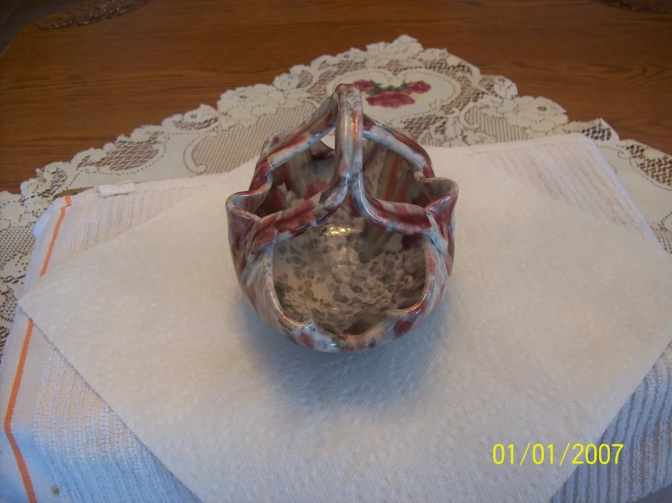 Винтажная керамическая корзина из художественного стекла с ручкой из красного и серого мрамора для вина - Изображение 4 из 4