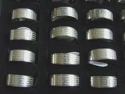 Unisex Edelstahl Fingerring Ring mit griechisches Muster Ring SIZE 18 -23,5 mm