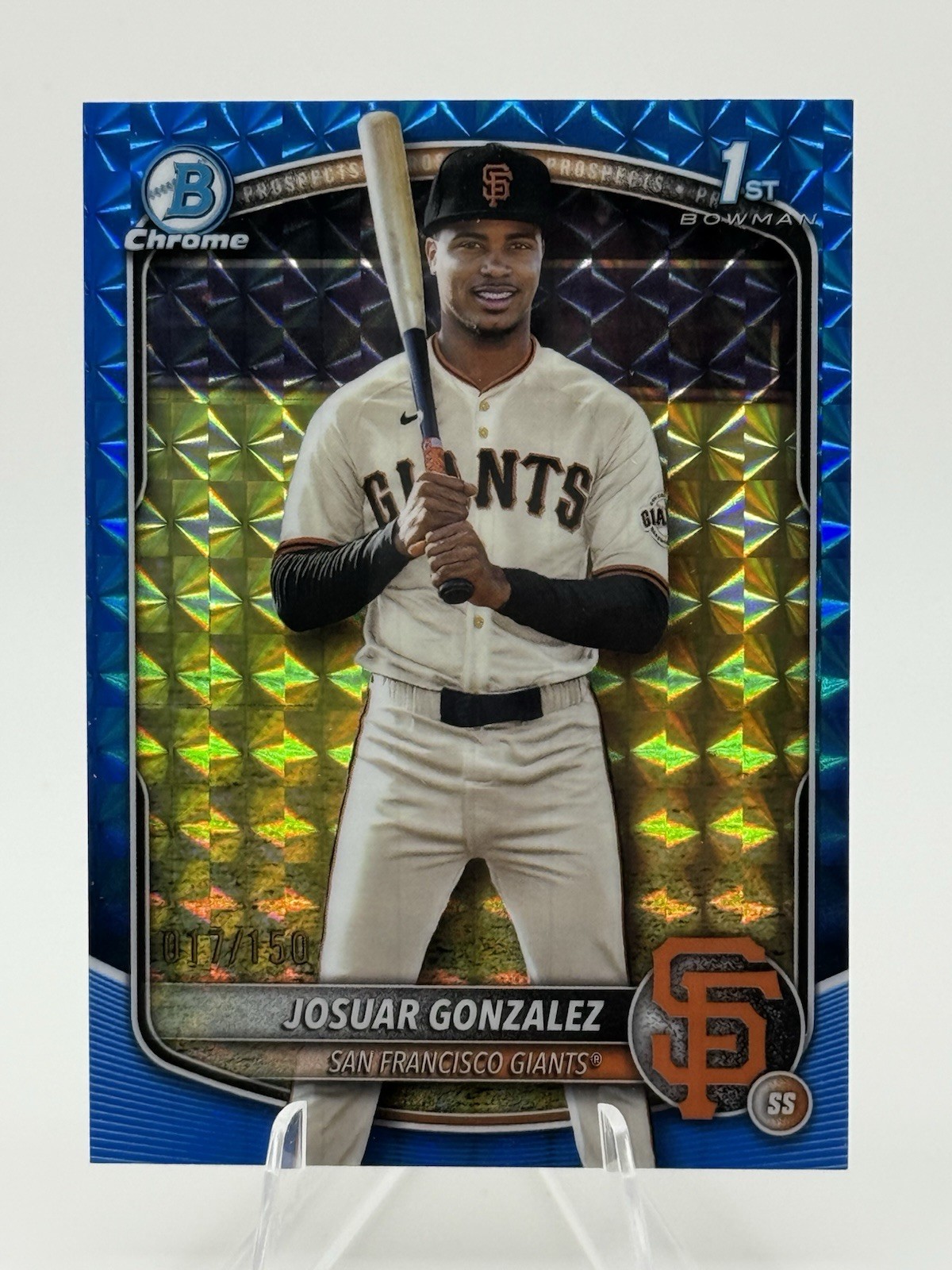 JOSUAR GONZALEZ #17 /150 2025 BOWMAN CHROME BLUE GEOMETRIC REFRACTOR #BCP-153