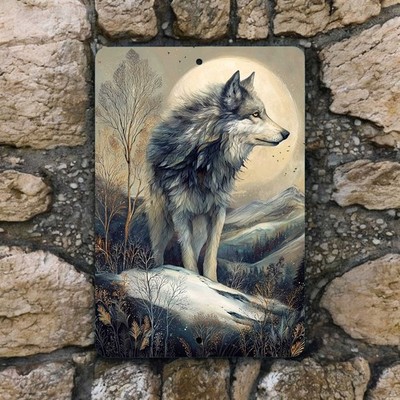 Wolf Metal Sign - Mountain Wall Decor Indoor Outdoor Print 8x12