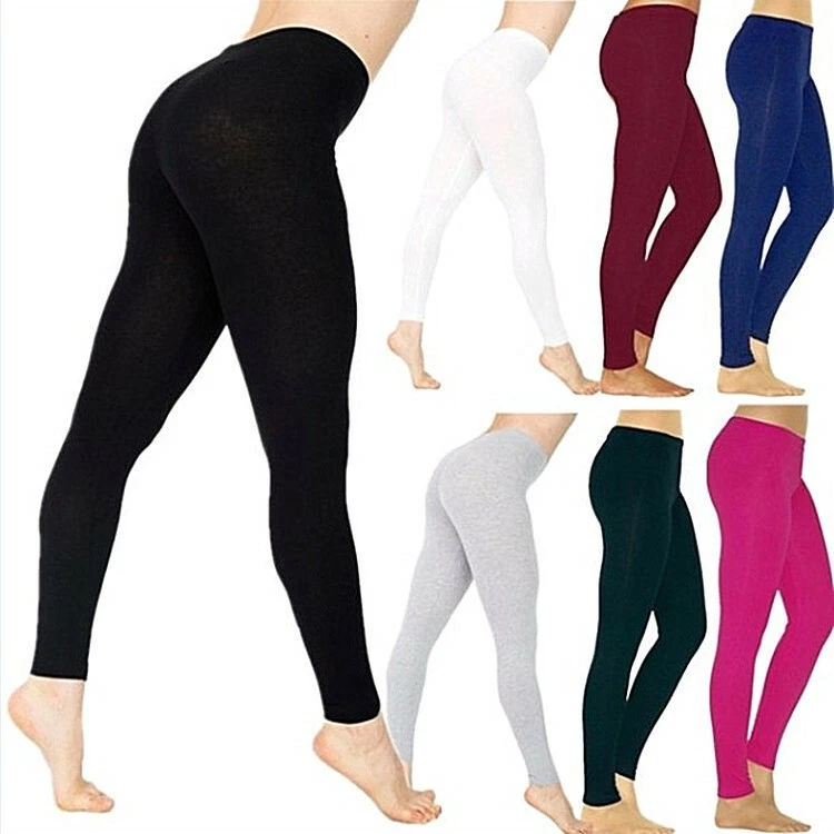 Pantalones Informales Mujeres Algodón Blanco Negro Color Sólido Ajustados Elásticos Yoga Leggings Foto 2 de 4