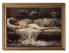 Gold Framed Wall Art Vintage Canvas Wall Art Tired Woman Moody Victorian Artw...