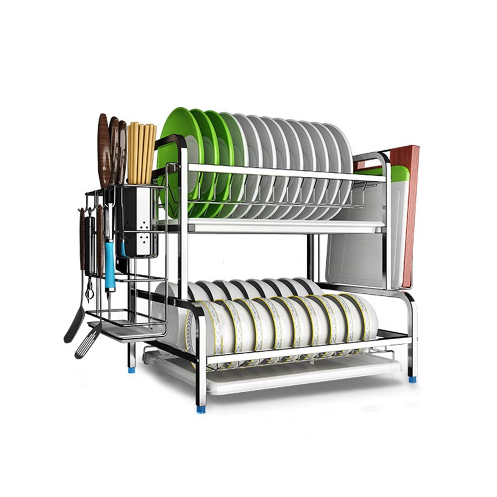 2-ярусная подставка для посуды из нержавеющей стали 304 с дренажной доской и сушилкой для посуды для кухни