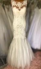 Clarisse Bridal Gown Sz 4 LT Ivory Sheer floral Lace Back Mermaid Style