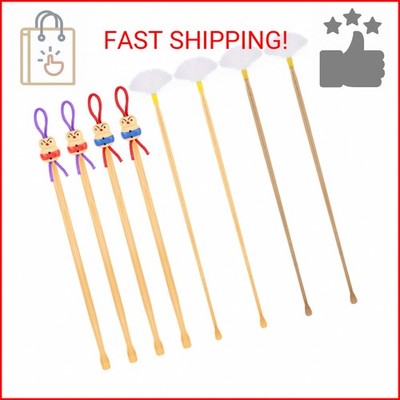 Threlaco 8 Pcs Bamboo Ear Picker Ear Cleaning Spoon Cute Doll Goose Feather Wood
