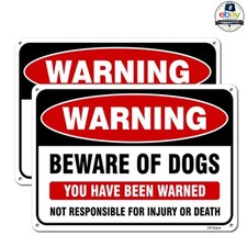 Beware Of Dog Sign 2 Pack 10 x 7 in Aluminum Reflective Pre-Drilled Holes