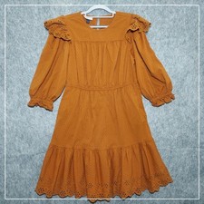 Universal Thread Dress L Burnt Orange Puff Sleeve Eyelet Ruffle Boho Prairie