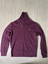 Polo Ralph Lauren Estate Rib Shawl Collar Pullover Sweater Men M Burgundy Cotton