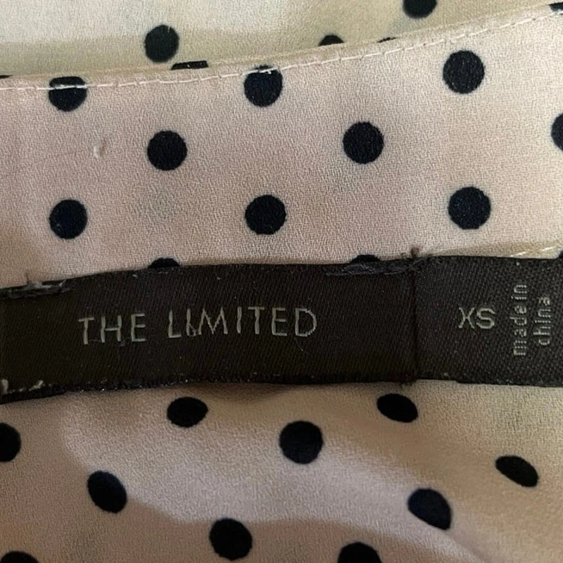 Blusa Top The Limited Beige Tostado Lunares Cuello Atado Lazo Manga 3/4 Carrera Talla XS Foto 3 de 4