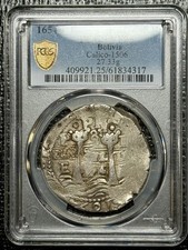 1654 Bolivia Cob 8 Reales, Pirate Silver, PCGS VF-25, 4-Digit Date Visible!