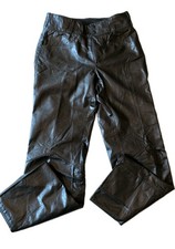 Vintage 1970s Women s Black Leather Pants Lined Waist Double Snap Sz 32 Groovy