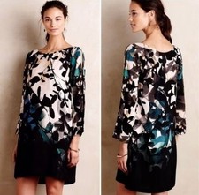 Anthropologie Maeve Shaded Floral Garden Short Dress Size Medium Cut Out Sleeve