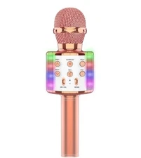 Bluetooth Wireless Karaoke Microphone with LED Lights,4-in-1 Portable Rose Gold