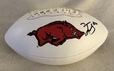 TAYLEN GREEN HAND SIGNED ARKANSAS RAZORBACKS LOGO FOOTBALL W/ BECKETT COA