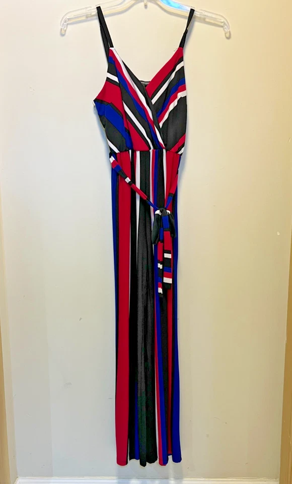 INC International Concept Petite 条纹汗布连身裤 S 码黑色/多色 — 第 3/4 张图片