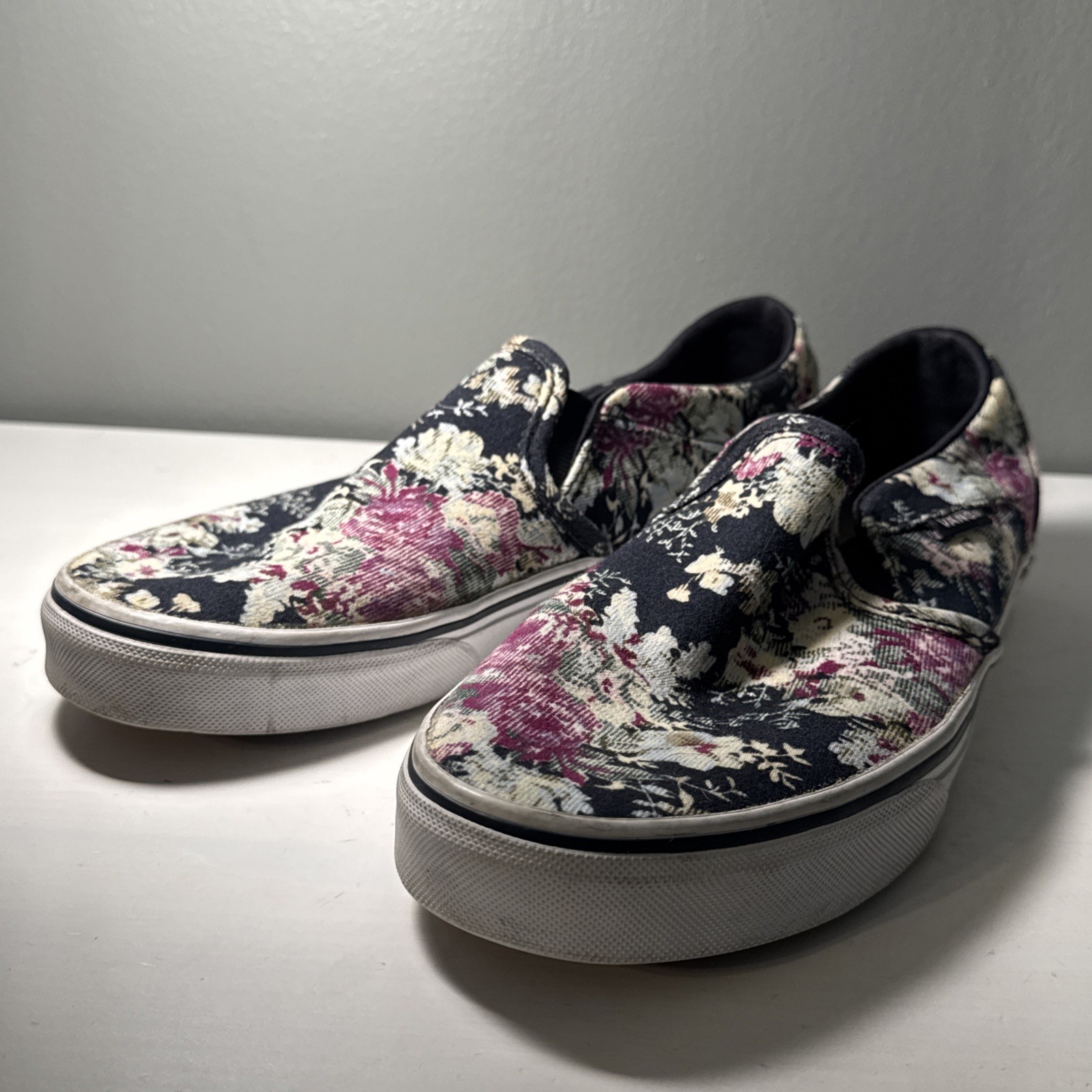 Vans Women's Navy And Floral Flat Slip Ons