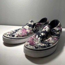 Vans Women's Navy And Floral Flat Slip Ons