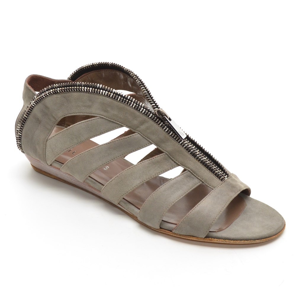 APL Sandalo donna H Williams rubino top zip 40 9 5 grigio scamosciato zeppa scarpe basse nuovo