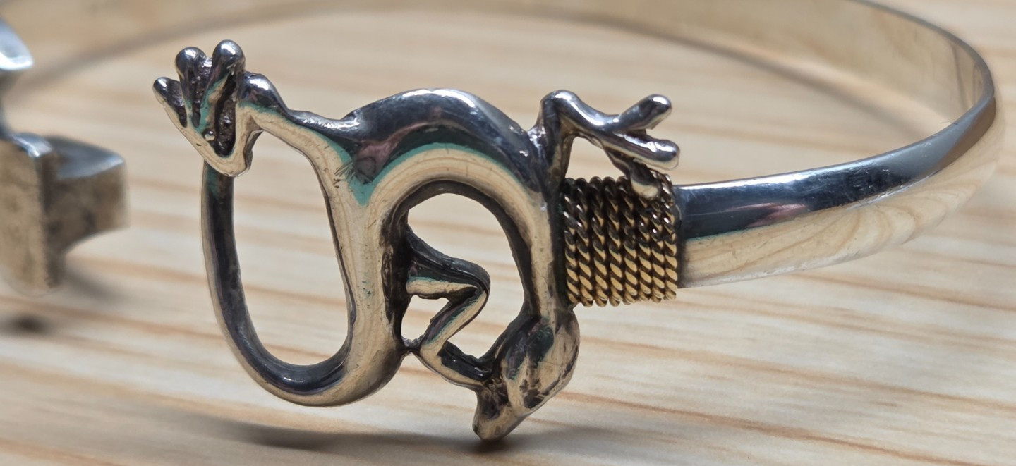 Caribbean Lizard Hook Bangle Sterling Silver & 14… - image 4