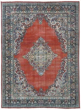 Semi-Antique Distressed Oriental Rug 10X14 ft Muted Floral Living Room Decor