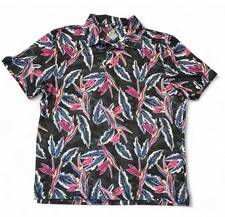 Chubbies Polo Shirt Medium Hawaiian Golf Performance Stretch Floral Black EUC