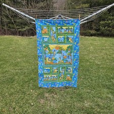 NEW Handmade Baby Boy Crib Panel Blanket Flannel Zoo Animals 32x51