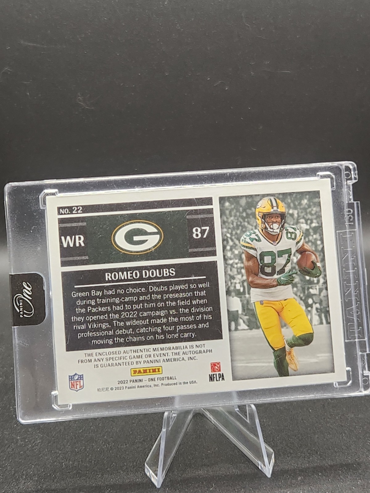 2022 Panini One - Rookie Patch Autographs Romeo Doubs #22 /199 (AU, MEM, RC) view 2
