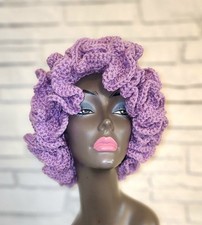 New Handmade Purple Crochet Ruffle Beanie Brim Adult Hat  Acrylic Yarn