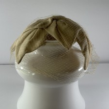 Vintage Beige Bow Headband with Veil