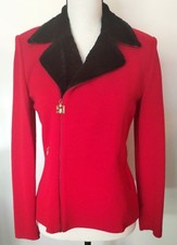 ST JOHN Sport by Marie Gray Santana Full Zip Faux Fur Trimmed Red Jacket Size PS