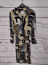Mandy Marsh - Abstract Shirt Dress - Fabric Tie Belt - Beige/Black - UK Size 12