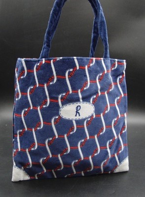 Roberta di Camerino Italy Samt Tasche Navy Rot Maritim Kettenmuster Handtasche B790