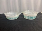 2 Pyrex Amish Butterprint Turquoise Covered Casserole Dishes 471 472 1 & 1.5 Pt