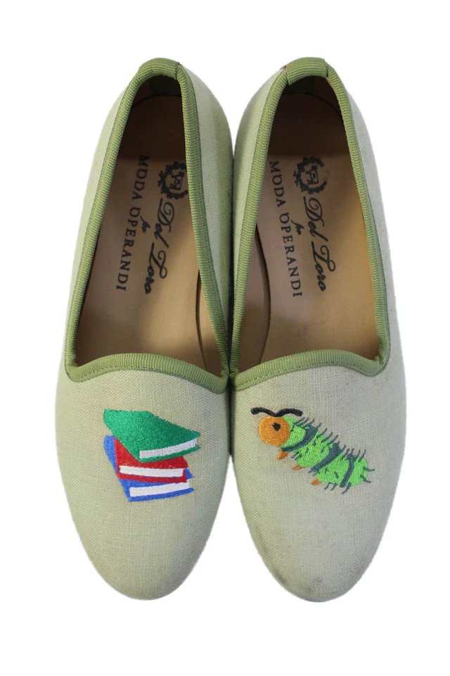 Mocasines Del Toro para Mujer Moda Operandi Sin Cordones Bordados Verde Talla 6 Foto 2 de 4