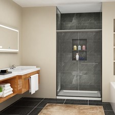SUNNY Double Sliding Shower Door 48" W x 72" H Bathroom 6mm Tempered Clear Glass