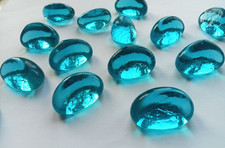 60 X Decorative AQUA Glass Pebbles Nuggets stones gems CRAFT VASE display