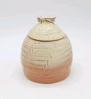 Vintage Frankoma #803 Beehive Honey Pot with Lid Bee Finial Brown Cream Glaze