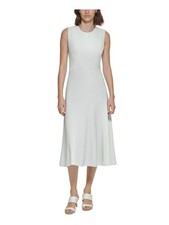 CALVIN KLEIN Womens White Lined Sleeveless Midi Wear To Work Sheath Dress 8