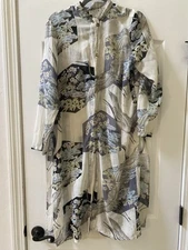 Citron Santa Monica Womens M Crane Themed Dress  100% Silk Button Front Tunic