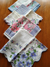 VTG 1950'S FLORAL DESIGNS- 4 ct HANKIES-HAND ROLLED EDGE-NOS