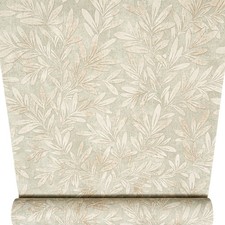 Image of Sage Willow Trail Wallpaper Gold Metallic Leaf Shimmer Textured Feature Wall