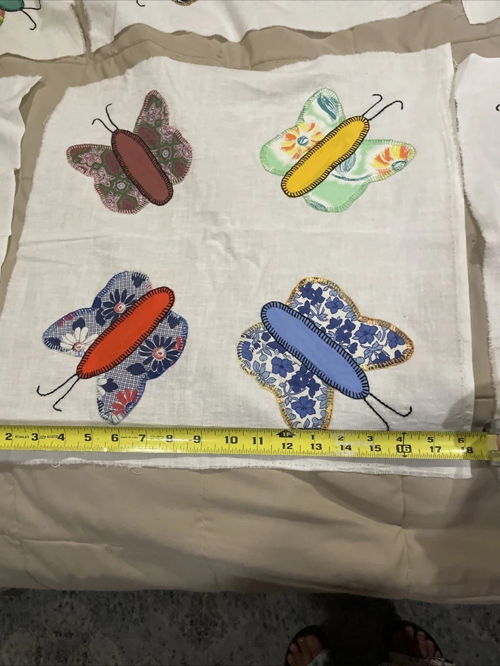 RARE*** 18”  1930s? 17 Butterfly Applique Quilt Blocks Feed Sack With 4 On Each - Image 2 of 4