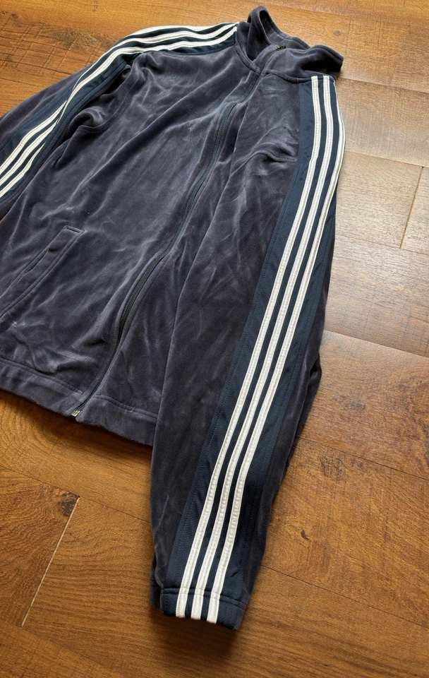 Adidas Para Hombre Originales Y2K Terciopelo Pista Chaqueta Terciopelo Trifolio Tinta Azul Talla Grande Foto 4 de 4