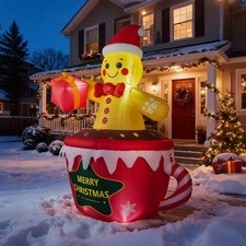 7.2FT Lighted Christmas Inflatable Decor Inflatable Gingerbread Man Holding Gift