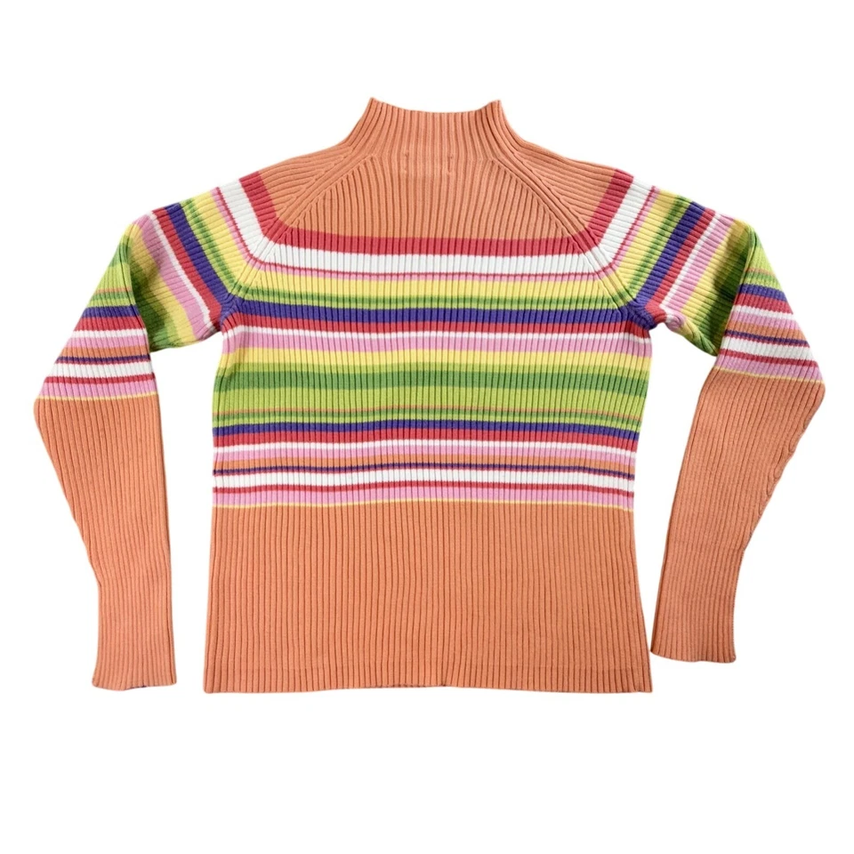 Suéter Vintage Studio Works Mujer Pequeño Naranja Rayas Tejido Top Arco Iris Algodón Foto 2 de 4