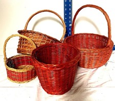 Set Of 4 Handwoven Wicker Baskets With Handles In Red  Natural Tones For Storag