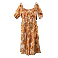 INC International Concepts Dress Women's XL Orange Mango Maya Floral Cotton Midi